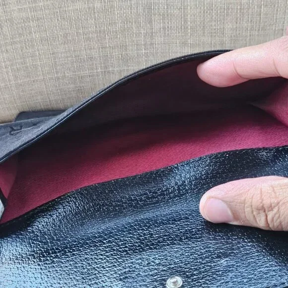 BVLGARI Clutch Long Wallet Card Holder Black Leather/Canvas Bag Purse Made Italy - Picture 9 of 14